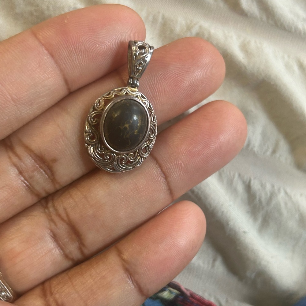 Vintage Moss Agate Pendant STS  925 Silver - No Chain